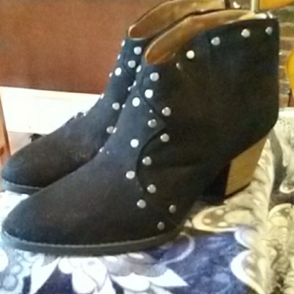 Black embellished suede booties